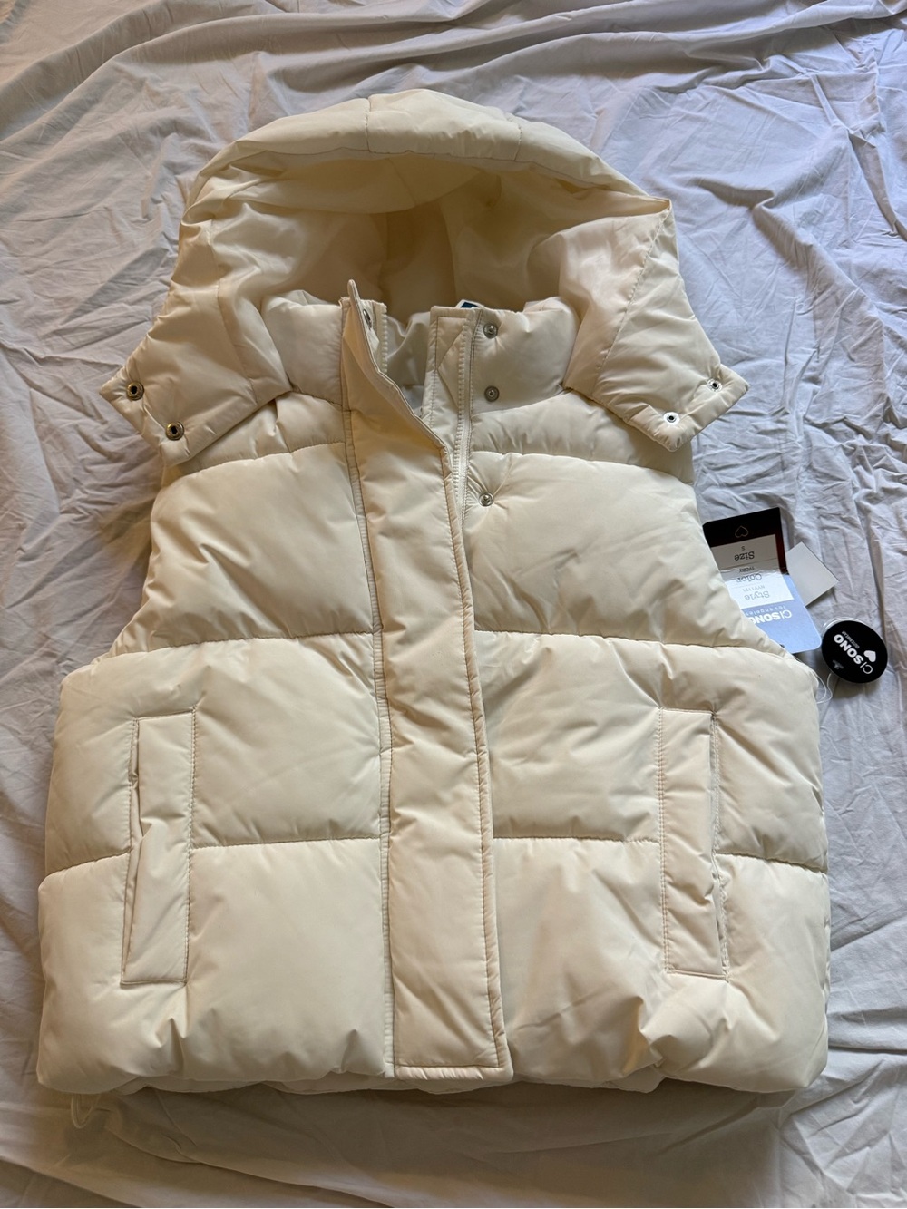 Cisono Women's Cream Puffer Vest with Hood